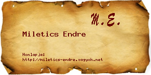 Miletics Endre névjegykártya